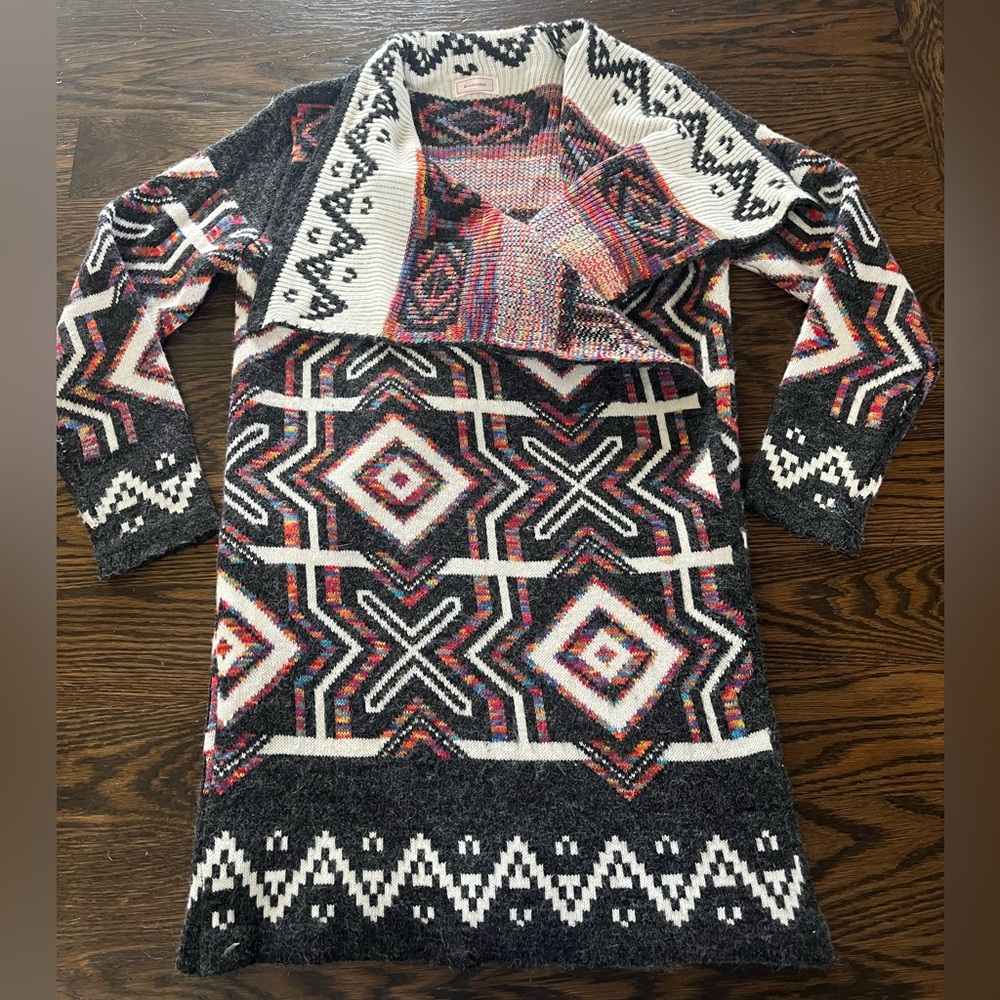 Geometric Aztec Patterned Sweater cardigan large over the butt western rainbow